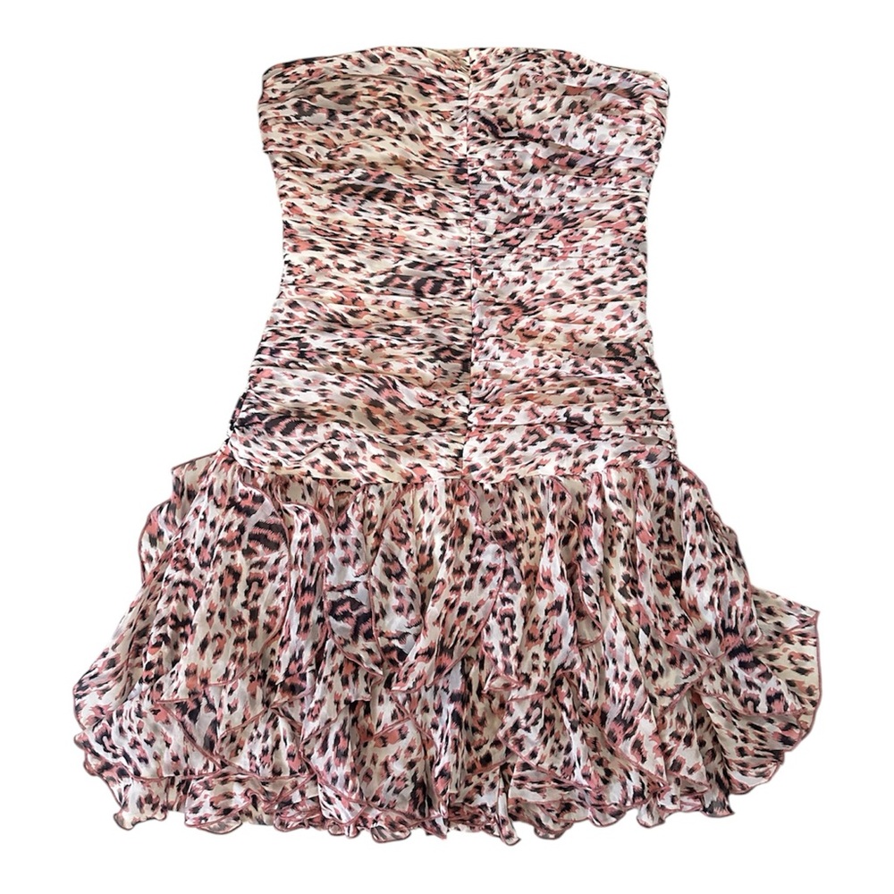 Silk Culture Strapless Ruffled Leopard Print Mini Dress - Pink & Black